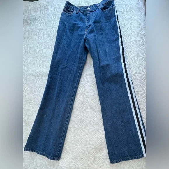 Vintage Denim with Black and White Stripes High Rise wife Leg Large NAVI - Picture 3 of 13